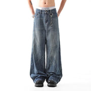 Lightning Pattern Washed Straight Jeans Men virtual