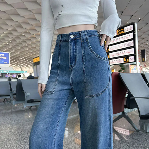 Women's High Waist Straight Jeans Loose Wide Leg virtual