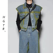 Spray Color Gradient Distressed Vest Coat Jeans Suit virtual