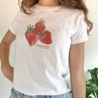 Short-sleeved Street Casual Round Neck Strawberry virtual