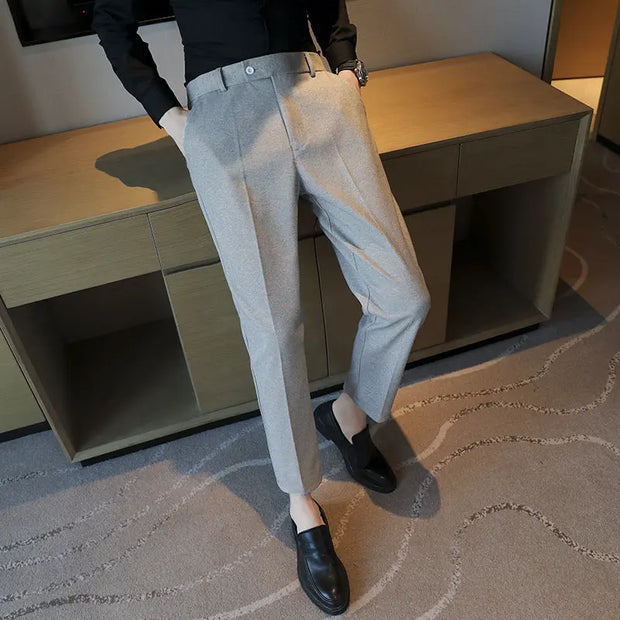 Elastic Slim Fit Brown Casual Pants virtual