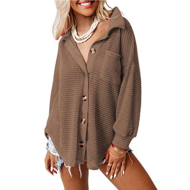 Loose Waffle Leisure Commute All-matching Shirt virtual
