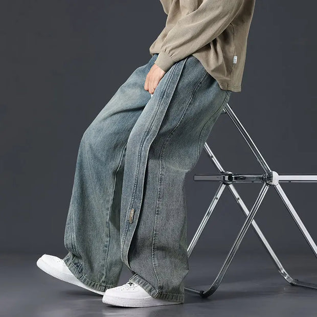 Retro Patchwork Washed Oversized Jeans Men virtual