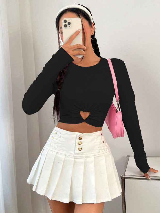Women's Round Neck Slim-fit Short Heart And Circle Long Sleeve T-shirt virtual