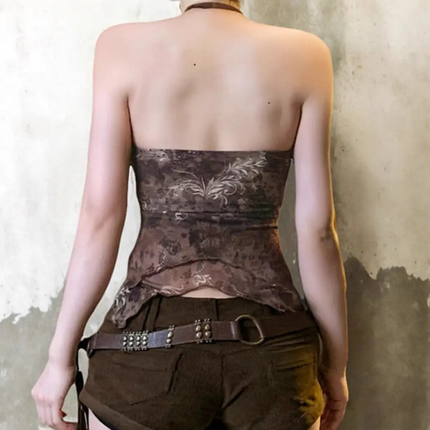 Spaghetti Straps Irregular Hem Mesh Stitching Vest virtual