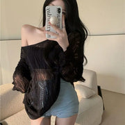 New Hot Girl Hollow Out V-neck Sun Protection Sweater Women virtual