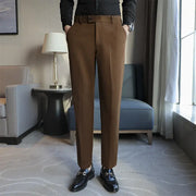 Elastic Slim Fit Brown Casual Pants virtual