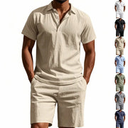 Summer Men's Loose Casual Linen Breathable Short Beach Sleeve Shorts Suit virtual