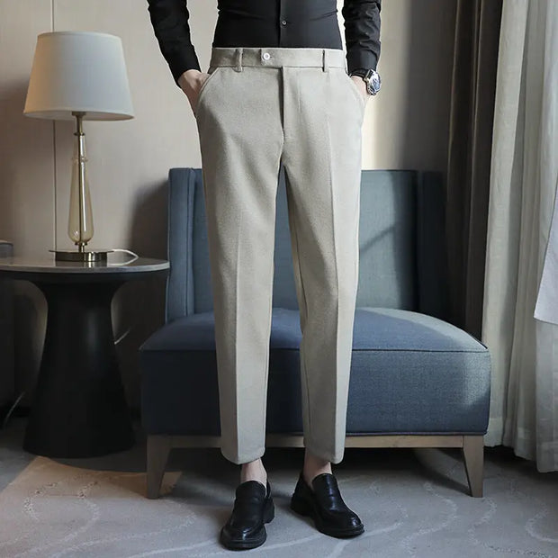 Elastic Slim Fit Brown Casual Pants virtual