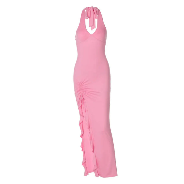 Summer New V-neck Halter Split Sexy Backless Dress Summer