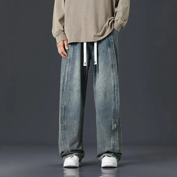 Retro Patchwork Washed Oversized Jeans Men virtual
