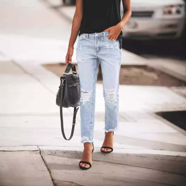 Women's Ripped Non-elastic Retro Fashion Jeans virtual