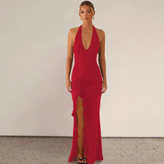 Summer New V-neck Halter Split Sexy Backless Dress Summer