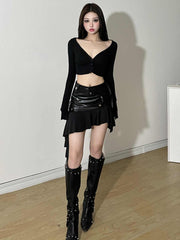 PU Leather Stitching Irregular Skirt Hip Skirt virtual