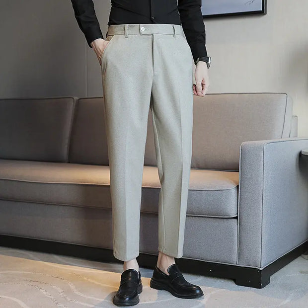 Elastic Slim Fit Brown Casual Pants virtual