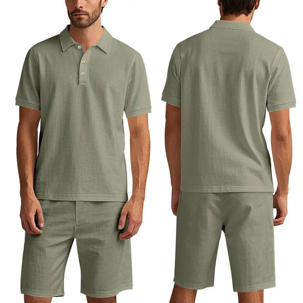 Summer Men's Loose Casual Linen Breathable Short Beach Sleeve Shorts Suit virtual